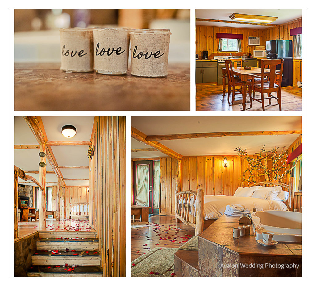 Several photos of the interior of the cabin at Beantown Receptions