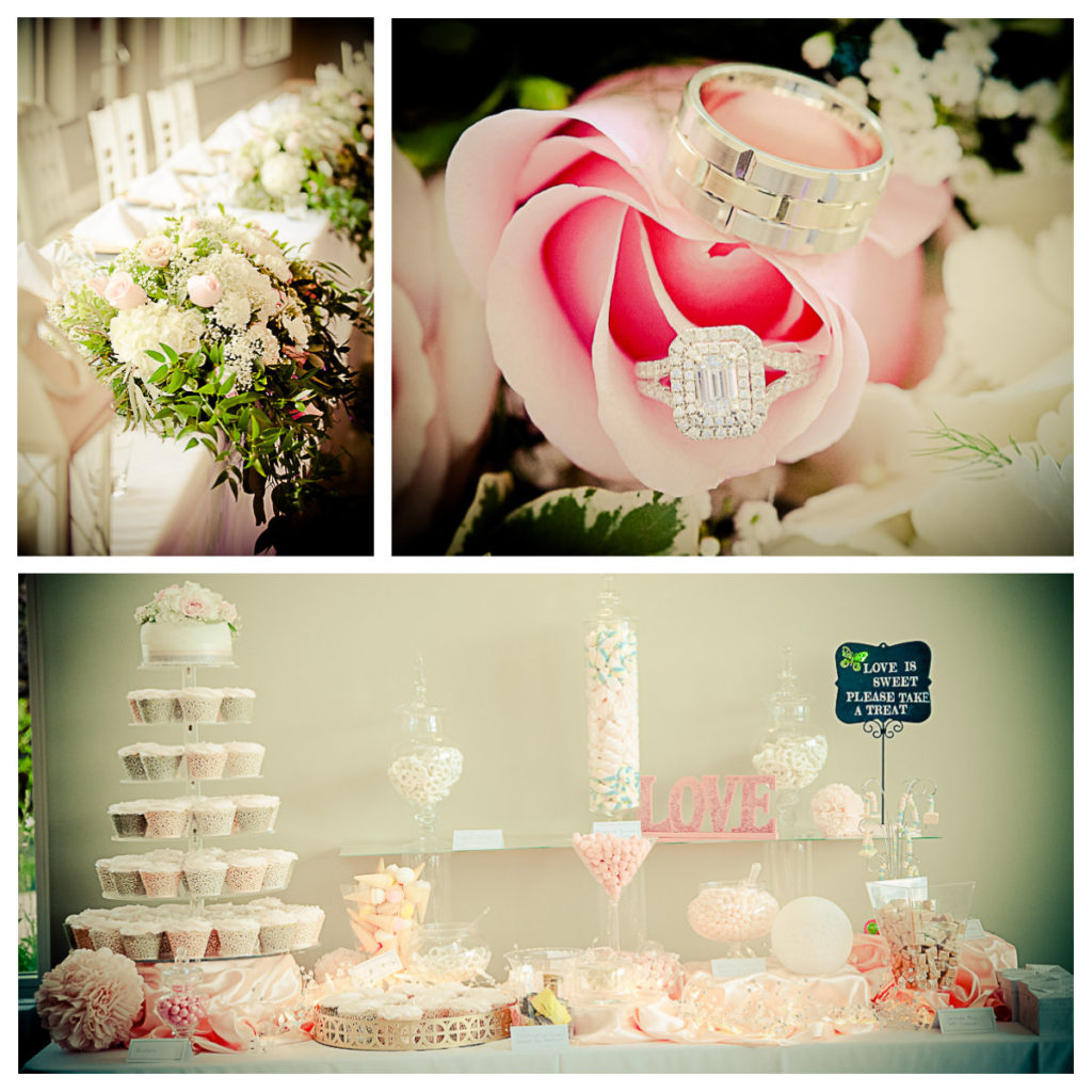 Head table at a wedding, wedding ring photo, dessert table at a wedding